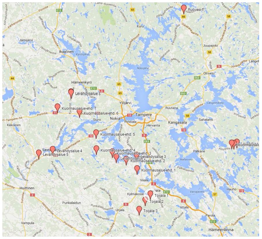 Terminaali- ja kuormauspaikkaselvityksiä 2 Muualla Suomen metsäkeskus / opinnäytetyö 2014: Puutavaran