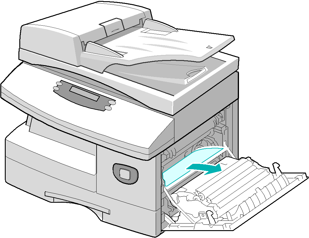 Häiriöiden selvittäminen Paperitukkeumat Jos syntyy paperitukkeuma, näyttöön ilmestyy viesti Paperitukkeuma tai paperialustan merkkivalo vilkkuu tilanäytössä tukkeuma-alueen kohdalla.