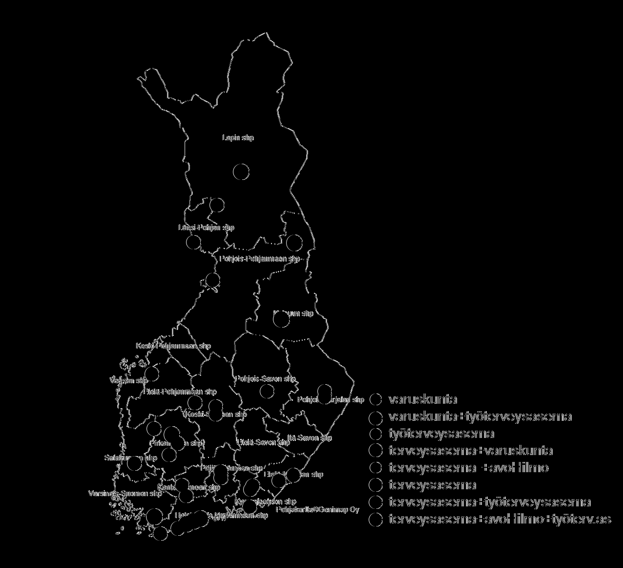 Kuva 1. Anturipisteiden maantieteellinen sijainti kauden 20