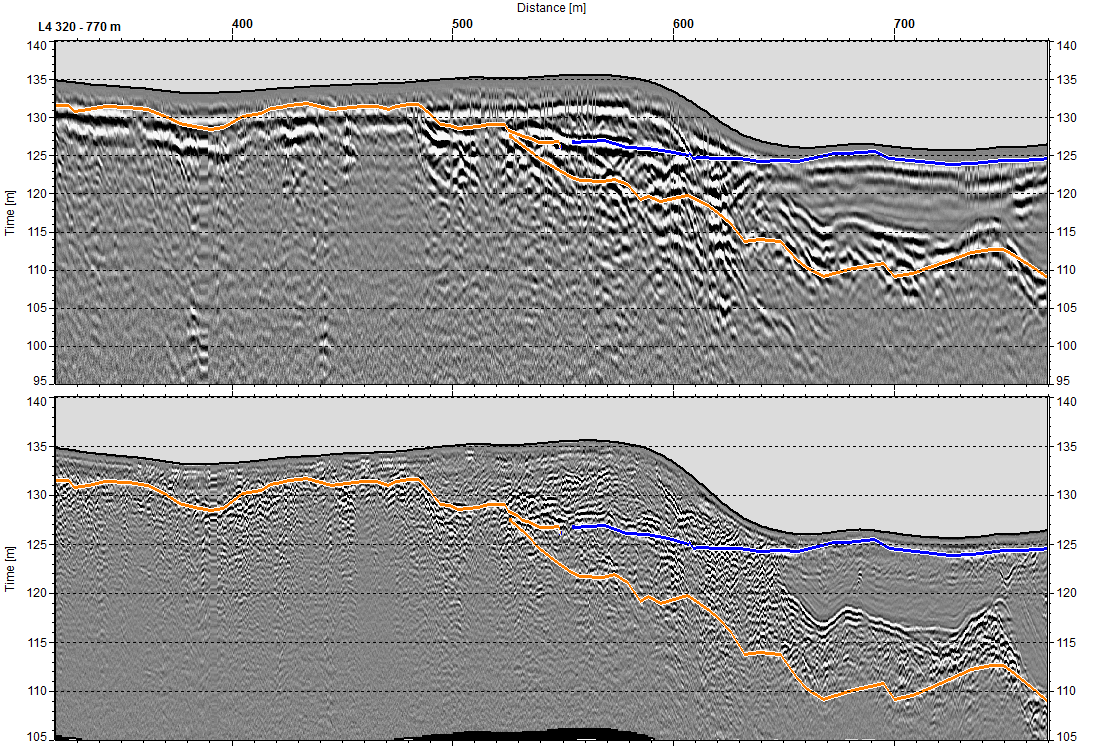 Etelä-Savon kiviaineshuollon turvaaminen 40 Kuva 6. Maatutkalinjan L3 luotausprofiilit linjaväliltä 610 700 m.