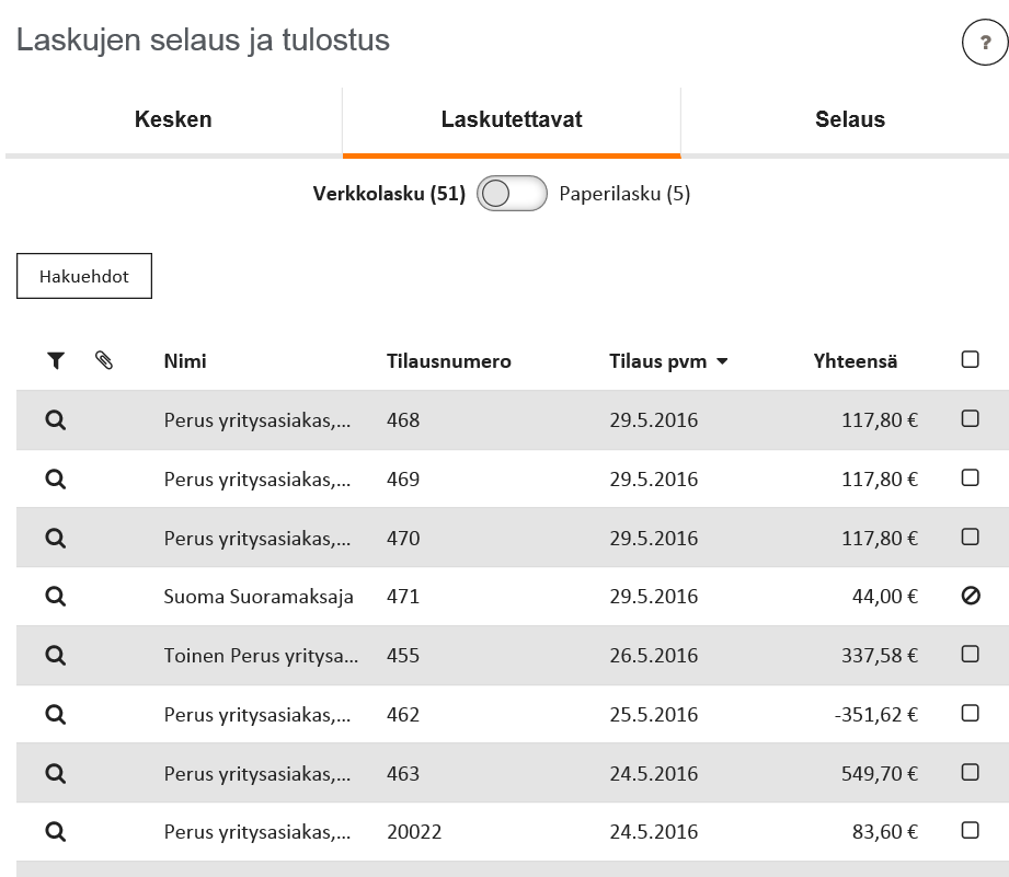 Toukokuu 2016 61 (69) 12 Laskujen tulostus Laskut tulostetaan valikkotoiminnolla Laskujen selaus ja tulostus.