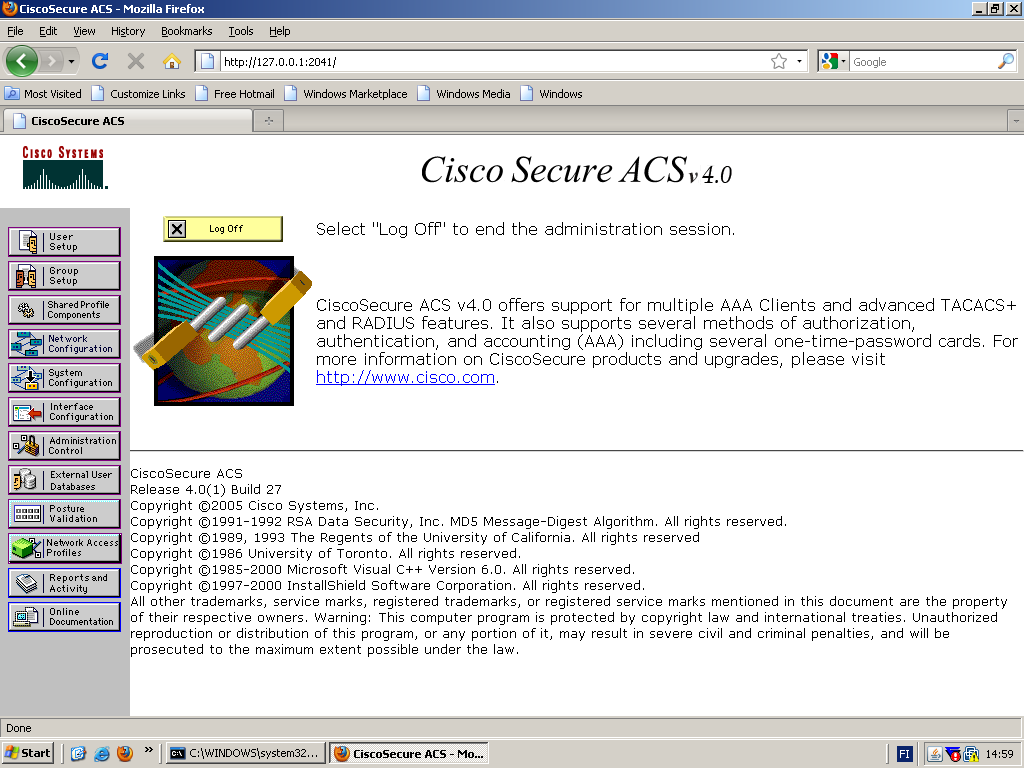 21 Kuva 7. ACS palvelimen käyttöliittymä 3.2.2 Toiminnan periaate ACS tarjoaa AAA-palveluita kaikille Ciscon verkkolaitteille, jotka ovat verkossa AAA-asiakaskoneina.