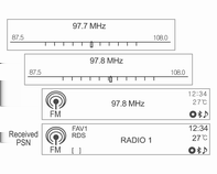 114 Infotainment-järjestelmä DAB-palvelun linkitys (vain tyypin 1/2-A malli) [DAB-DAB päällä/dab-fm pois] DAB-DAB päällä/dab-fm päällä Radioasemien viritys manuaalisesti [DAB-DAB pois/dab-fm päällä]