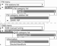 Infotainment-järjestelmä 117 Käännä TUNE-säädintä siirtyäksesi haluttuun valikkokohtaan ja paina sitten MENU-painiketta valitaksesi halutun kohdan tai näyttääksesi tarkemman valikon.