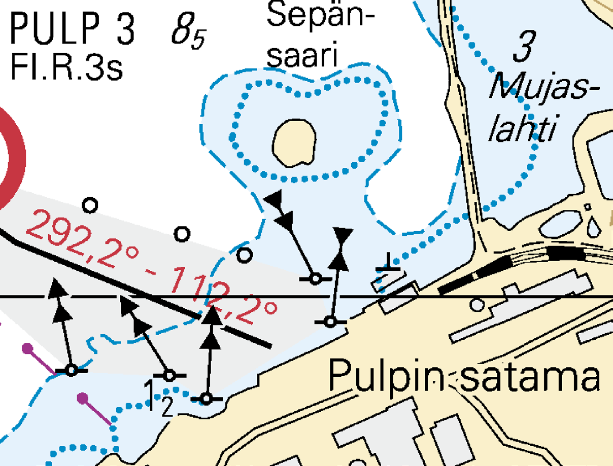 9 Detaljer: En djuppunkt med ett mindre djup än det ramade djupet (4.8 m) har upptäckts på farledsområdet utanför Pulp-hamnen. Details: A depth point with less depth than in the swept area (4.