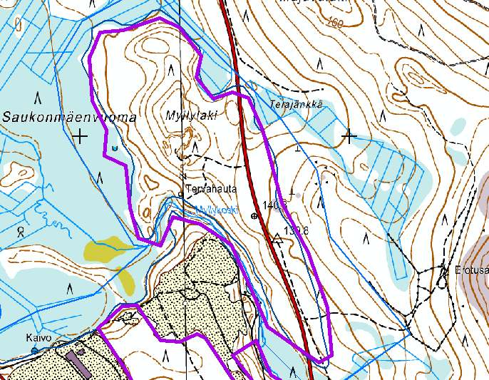 8 Myllylaki on osa Orajärvenkankaan muodostumakokonaisuutta. Orankijoen uoma erottaa sen Saukonmäestä.