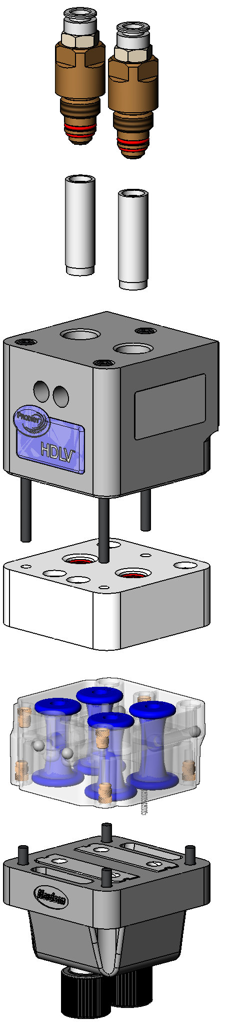 4 Prodigy HDLV sukupolven II pumppu, pumpun jakotukki ja piirikortti HDLV-pumpun osat Katso kuvaa 2.