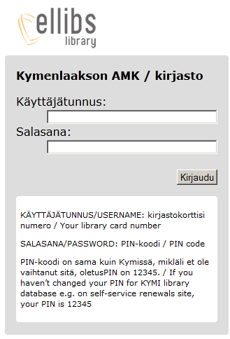 Ellibs 1/2 Kokoelmassa tällä hetkellä 507 e-kirjaa. Palveluun kirjaudutaan kirjastokortin koodilla ja PIN-numerolla. Palvelu on myös ns. ulkopuolisten asiakkaiden käytettävissä.