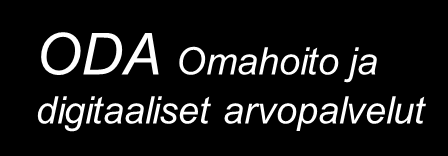 ODA Omahoito ja Digitaaliset arvopalvelut Hallitusohjelman ja Sotetieto hyötykäyttöön strategian kärkihanke Sosiaali- ja terveyspalvelujen perinteisen toimintamallin uudelleen muotoilu Hankkii,