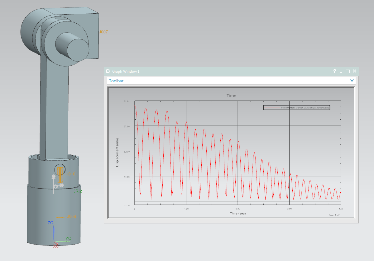 15 3.2.2 Mäntä-sylinteri systeemin liike painovoiman vaikutuksesta NX Motion ohjelmalla Siemensin NX -suunnitteluohjelmassa on NX Motion -sovellus monikappalesimulointiin.