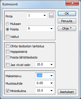 3 Maastomallin luonti ja muokkaus Maastomalli muodostetaan kolmioimalla joko aktiivinen vektorielementti tai ryhmässä olevat, merkityt pisteet.