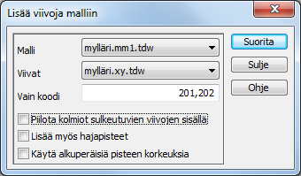 3.2.4 Viivan lisäys Toiminnolla Maastomalli Muut Lisää viiva voidaan maastomallin kolmioita jakaa osiin uusia taiteviivoja käyttäen.