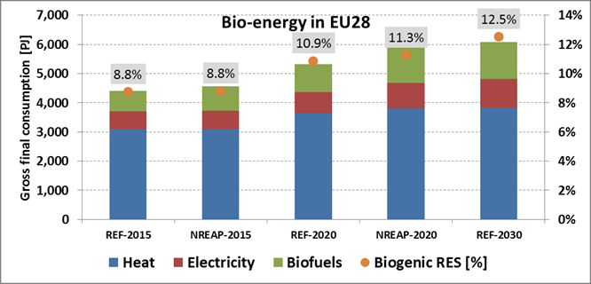 Biomassan osuus vuonna 2030: Biogeeninen RES 46,3 % vuonna