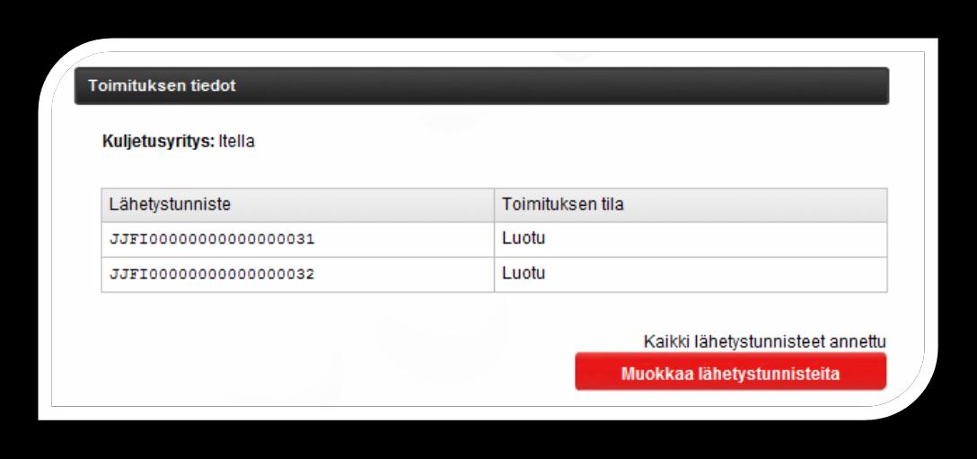 KauppiasExtranet 11(16) Kuva 13. Lähetystunnisteet syötetty ja vahvistettu.