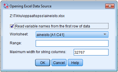 Sisältö 1 Excel tiedoston avaaminen 2 Aineiston valmistelu 3 Tunnuslukujen laskeminen 4 Uusien muuttujien laskeminen 5 Tilastollisia testejä 1 Excel-tiedoston avaaminen Käynnistä SPSS-ohjelma.