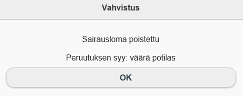 Peruminen Sairausloman pääsee perumaan nimen jälkeen rivin päässä olevasta rastista.