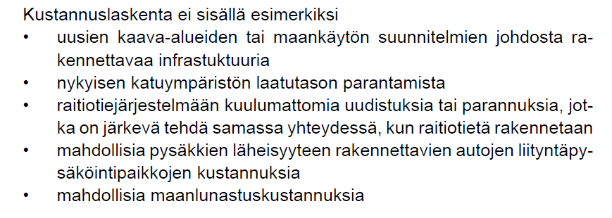 Yleissuunnitelman kustannusrajaus Valtuuston hyväksymässä yleissuunnitelmassa (2014)