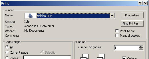PDF:N TEKEMINEN ADOBE PDF-TULOSTIMELLA 13 PDF-tiedosto luodaan käytettävän ohjelman Tulosta-valikon kautta.