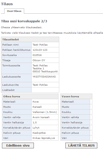 alasvetovalikosta Valitse, jolloin kaikki k.o. korvan tiedot poistuvat. Kun olet valmis, klikkaa Seuraava sivu painiketta. Huom!