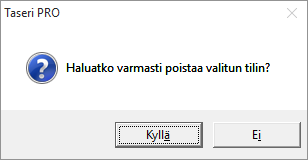 Miten poistan tilin tilikartasta? Taseri ei salli sellaisen tilin poistamista, jolle on tehty vientejä kuluvalla tai edellisellä tilikaudella. Klikkaa Tilit / Muokkaa tililuetteloa valikkotoimintoa.