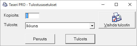 Luku 5 Raportit Kirjanpidon tulosteet on Taserissa kerätty Raportit toiminnon alle. Klikkaa Taserin pääikkunasta Raportit-painiketta.