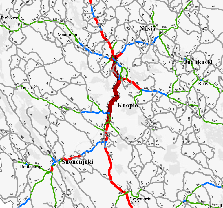 6 LIIKENNE 6.1 Liikenneyhteydet ja muut logistiset yhteydet Kuopion ja Siilinjärven poikki etelä-pohjoissuunnassa kulkee valtatie 5.