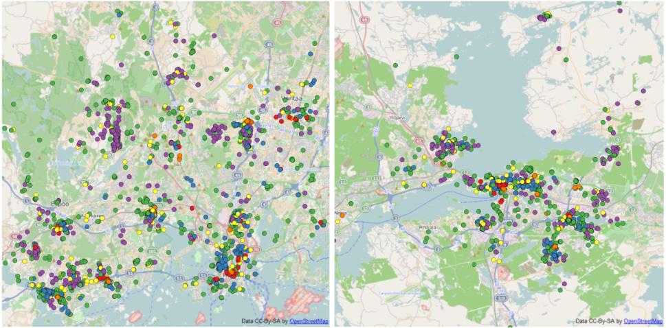 Kulkutapa ja liikkumisen itsenäisyys eri ympäristötyypeissä 90% 80% 70% 60% 50% 40% 30% 20% 10% 0% Transport