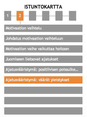 Alkoholin liikakäytön nettiterapia sisältää myös muita uudelleen täytettäviä (plus merkki tehtävät). Ne ilmestyvät työkirjaan Terapia tehtävien alapuolelle sitä mukaan kun etenet terapiassa.