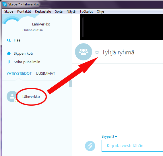 Sivu 4 Ryhmän luominen Voit luoda Skype-ryhmän ihmisistä, jotka ovat kontaktilistassasi. Napsauta hiiren vasemmalla painikkeella ylävalikosta kohtaa Kontaktit ja sen jälkeen Luo uusi ryhmä.