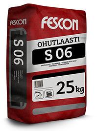 Ohutlaasti S 06 2 / 40 OHUTLAASTI S 06 Tuotekuvaus Fescon Ohutlaasti S 06 on sementtiperustainen kuivalaasti. Maksimiraekoko on 0,6 mm.