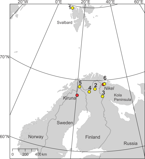 Material and methods Lake sediment cores from 6 lakes were analyzed for SCP for the last 150 years 1. Arresjøen, Svalbard, Norway 2. Karipääjärvi, Finland 3. Kuutsjärvi, Finland 4.
