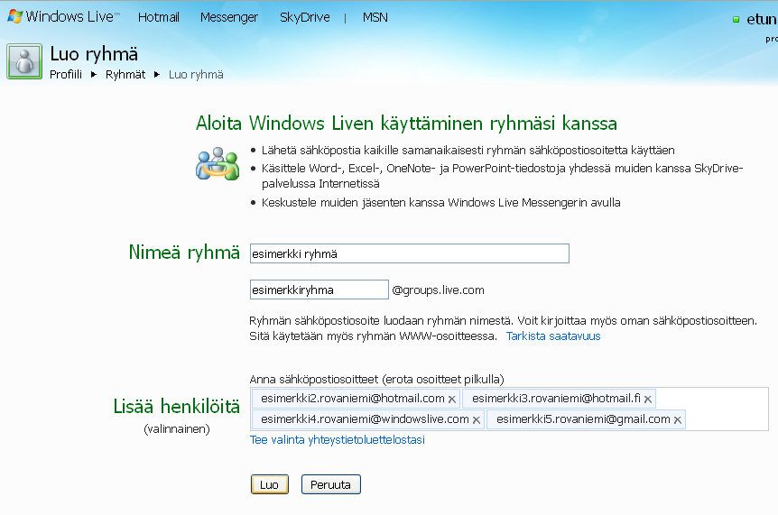 Windows Live SkyDrive - ryhmien tekeminen ja oikeuksien määrittäminen Ryhmän tekeminen. 2.. Vie hiiri SkyDrive tekstin päälle, jolloin aukeaa valikko (kuva ) 2. Klikkaa valikosta Ryhmät (kuva ) 3.