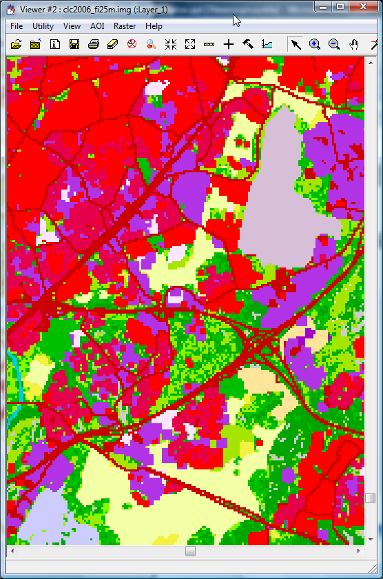Maan läpäisemättömyys vihreä: 0-29%, Oranssi: 30-49%, pinkki: 50-79%, pun: 80-99%,