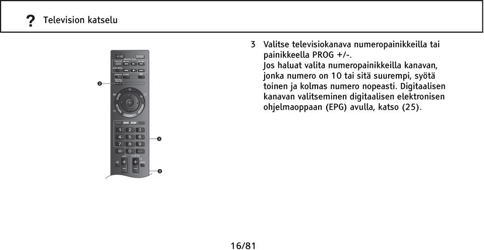 Jos haluat valita numeropainikkeilla kanavan, jonka numero on 10 tai sitä