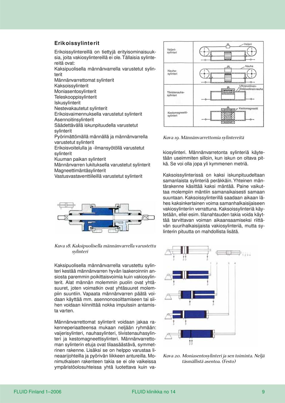 Nestevakautetut sylinterit Erikoisvaimennuksella varustetut sylinterit Asennoitinsylinterit Säädettävällä iskunpituudella varustetut sylinterit Pyörimättömällä männällä ja männänvarrella varustetut