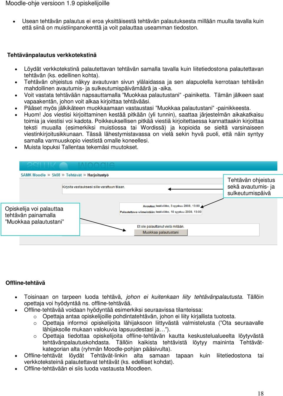 Tehtävän ohjeistus näkyy avautuvan sivun ylälaidassa ja sen alapuolella kerrotaan tehtävän mahdollinen avautumis- ja sulkeutumispäivämäärä ja -aika.