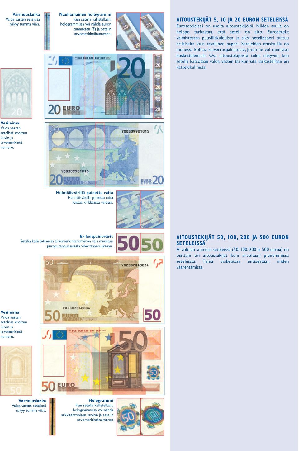 Eurosetelit valmistetaan puuvillakuiduista, ja siksi setelipaperi tuntuu erilaiselta kuin tavallinen paperi.