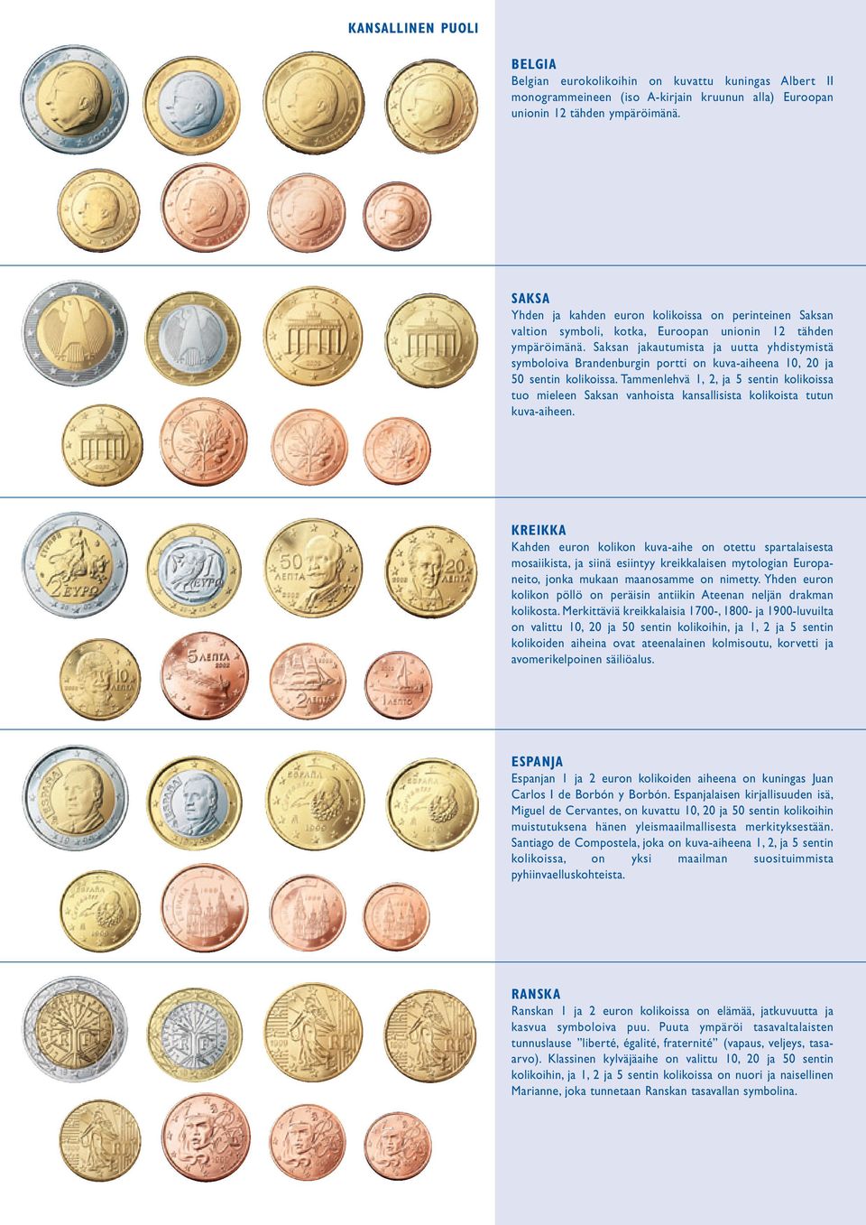 Saksan jakautumista ja uutta yhdistymistä symboloiva Brandenburgin portti on kuva-aiheena 10, 20 ja 50 sentin kolikoissa.