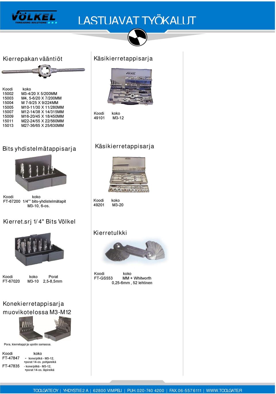 bits-yhdistelmätapit M3-10, 6-os. koko 49201 M3-20 Kierret.