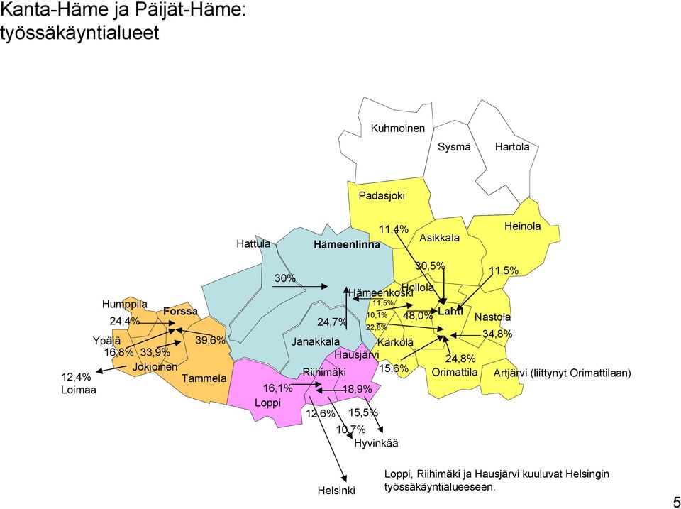 48,0% Lahti 24,7% 11,5 Janakkala % Kärkölä Hämeenlinna Hausjärvi Riihimäki 15,6% 12,6% 18,9% 22,8% 15,5% 10,7% Hyvinkää 24,8%