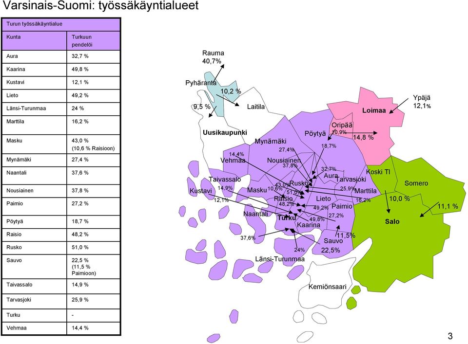Paimioon) Kustavi Uusikaupunki Vehmaa Taivassalo 14,9% 12,1% 14,4% Mynämäki Masku Naantali 37,6% 27,4% Nousiainen 37,8% Raisio Rusko 43,0% 10,6% 51,0% 48,2% Turku Kaarina 24% Länsi-Turunmaa Pöytyä