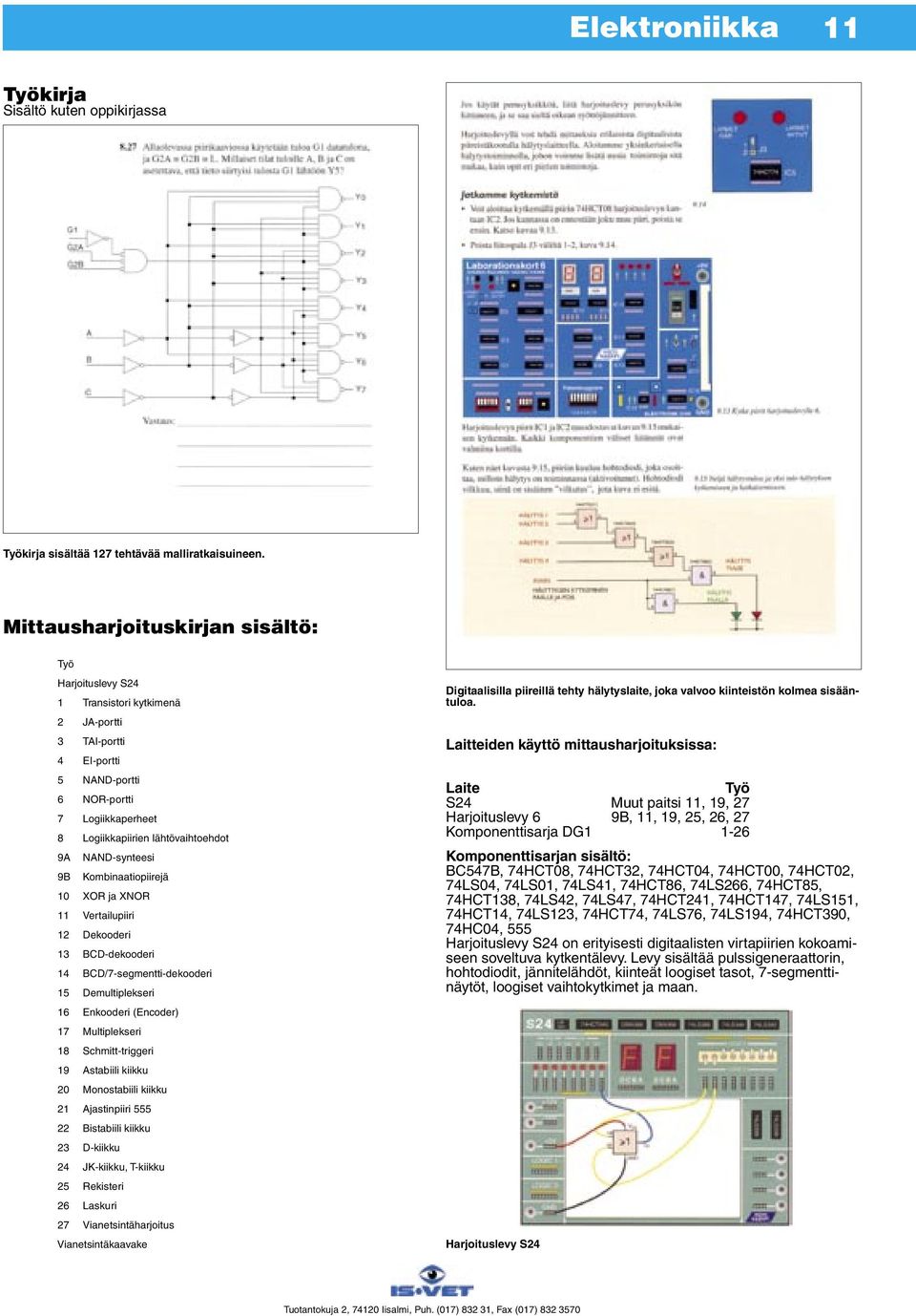 NAND-synteesi 9B Kombinaatiopiirejä 10 XOR ja XNOR 11 Vertailupiiri 12 Dekooderi 13 BCD-dekooderi 14 BCD/7-segmentti-dekooderi 15 Demultiplekseri 16 Enkooderi (Encoder) 17 Multiplekseri 18