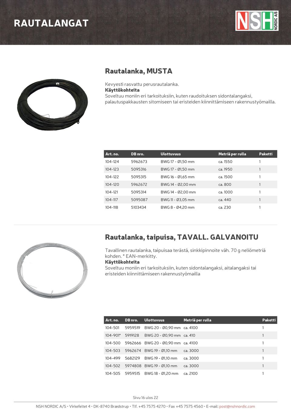 550 04-23 509536 BWG 7 - Ø,50 mm ca. 950 04-22 509535 BWG 6 - Ø,65 mm ca. 500 04-20 5962672 BWG 4 - Ø2,00 mm ca. 800 04-2 509534 BWG 4 - Ø2,00 mm ca. 000 04-7 5095087 BWG - Ø3,05 mm ca.