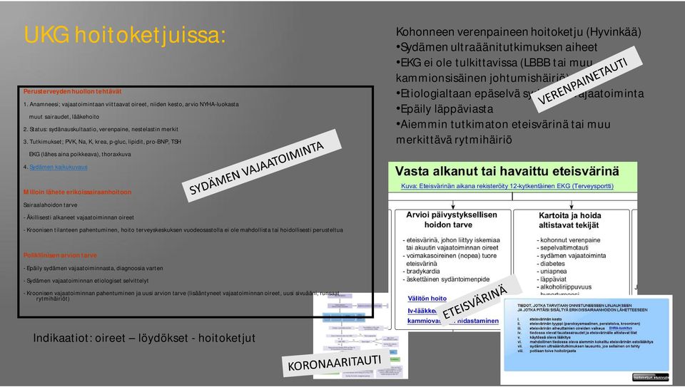 Sydämen kaikukuvaus Kohonneen verenpaineen hoitoketju (Hyvinkää) Sydämen ultraäänitutkimuksen aiheet EKG ei ole tulkittavissa (LBBB tai muu kammionsisäinen johtumishäiriö) Etiologialtaan epäselvä