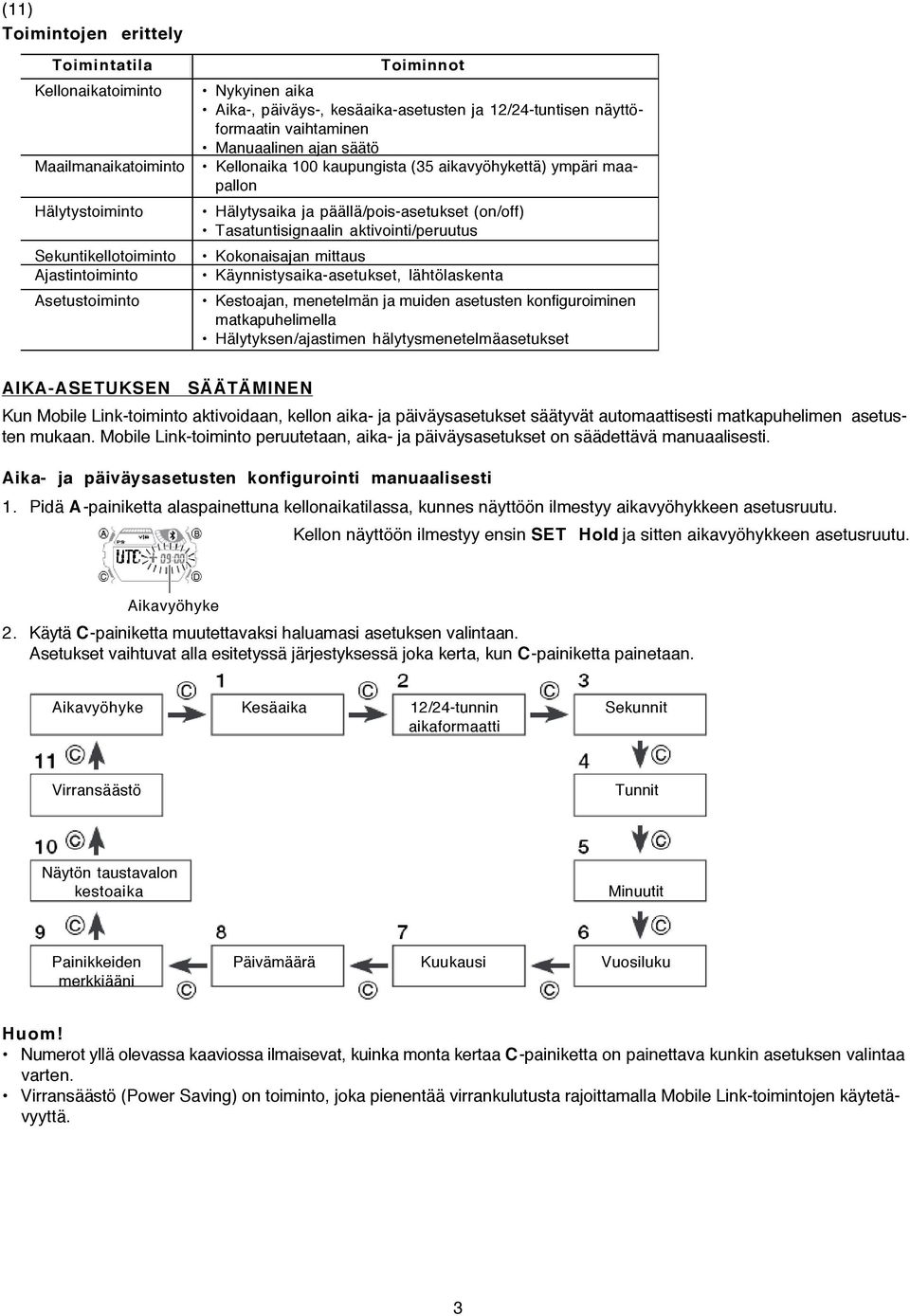 Tasatuntisignaalin aktivointi/peruutus Kokonaisajan mittaus Käynnistysaika-asetukset, lähtölaskenta Kestoajan, menetelmän ja muiden asetusten konfiguroiminen matkapuhelimella Hälytyksen/ajastimen