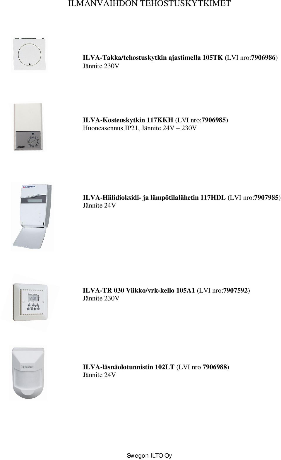 ILVA-Hiilidioksidi- ja lämpötilalähetin 117HDL (LVI nro:7907985) Jännite 24V ILVA-TR 030