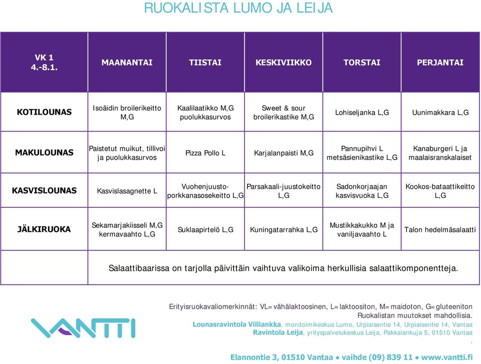 Parsakaali-juustokeitto Sadonkorjaajan kasvisvuoka Kookos-bataattikeitto JÄLKIRUOKA Sekamarjakiisseli MG kermavaahto Suklaapirtelö Kuningatarrahka