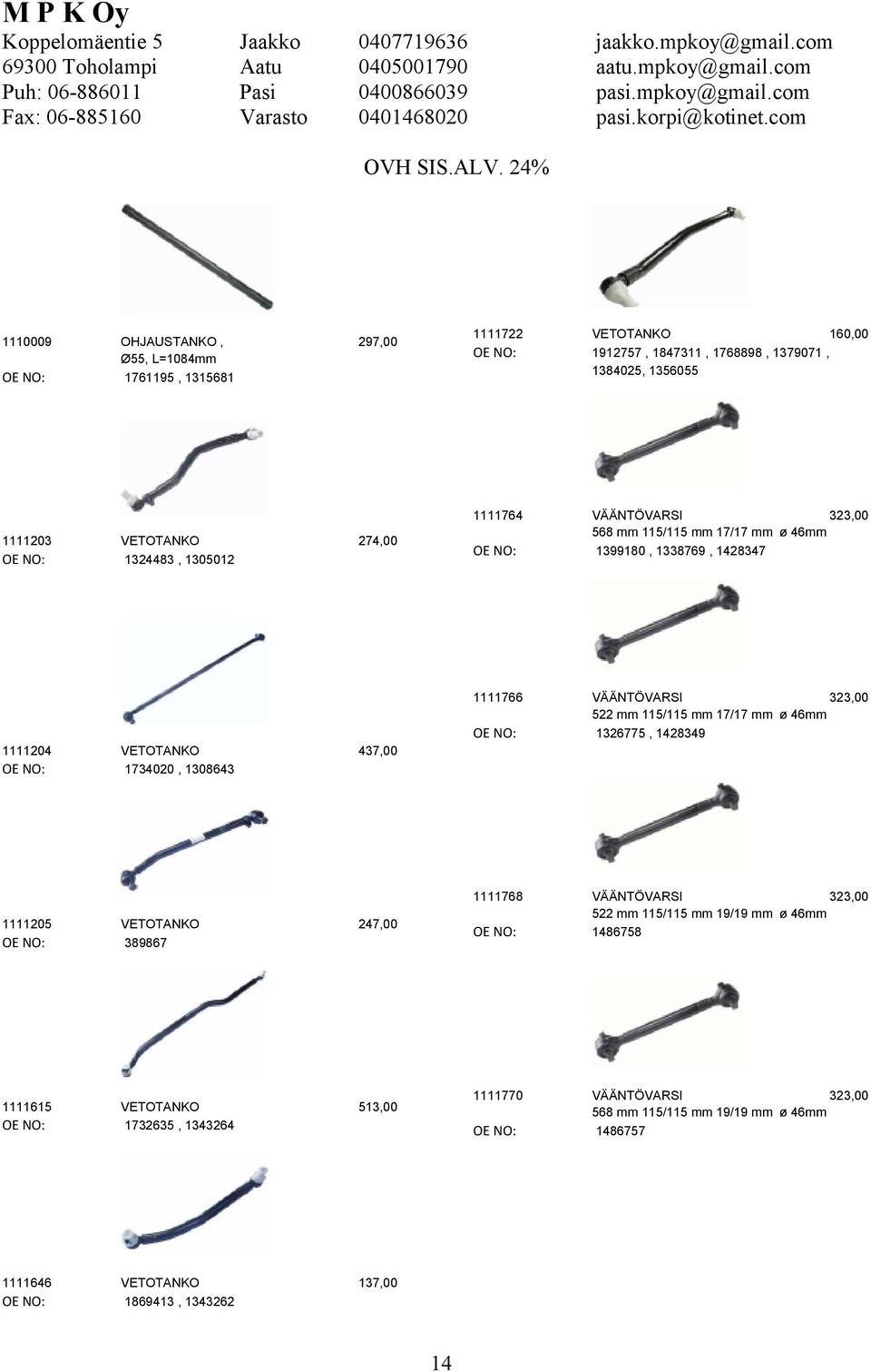 1912757, 1847311, 1768898, 1379071, 1384025, 1356055 VÄÄNTÖVARSI 323,00 568 mm 115/115 mm 17/17 mm ø 46mm 1399180, 1338769, 1428347 VÄÄNTÖVARSI 323,00 522 mm