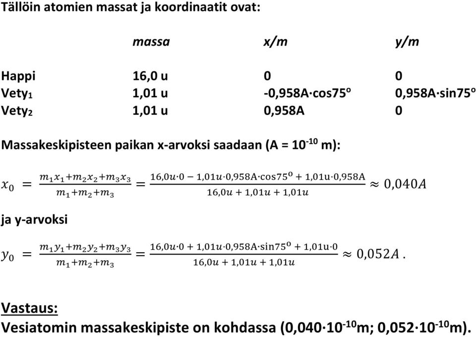 paikan x-arvoksi saadaan (A = 10-10 m): = =,,,,,,,, 0,040 ja y-arvoksi = =,,,,,,,