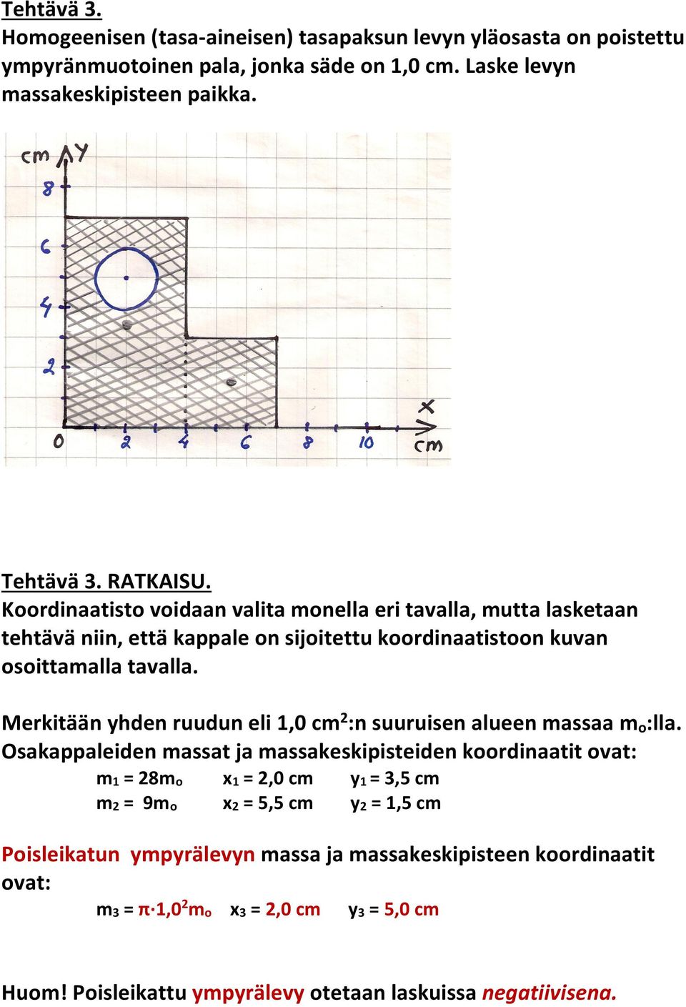 Merkitään yhden ruudun eli 1,0 cm 2 :n suuruisen alueen massaa m o :lla.